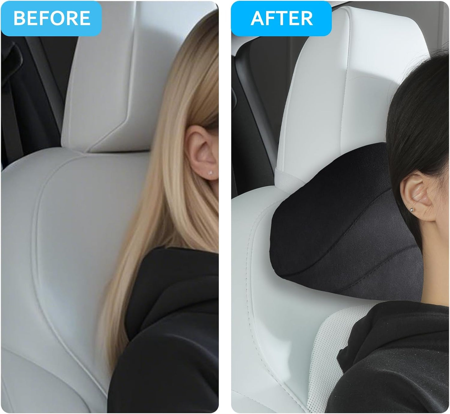 Car Headrest Pillow for Driving, Softness Ergonomic Design Universal Travel Neck Pillow for Most Cars, Office Chairs, Gaming Chairs with Extra Filler Cotton Bag (Black, 1PC)