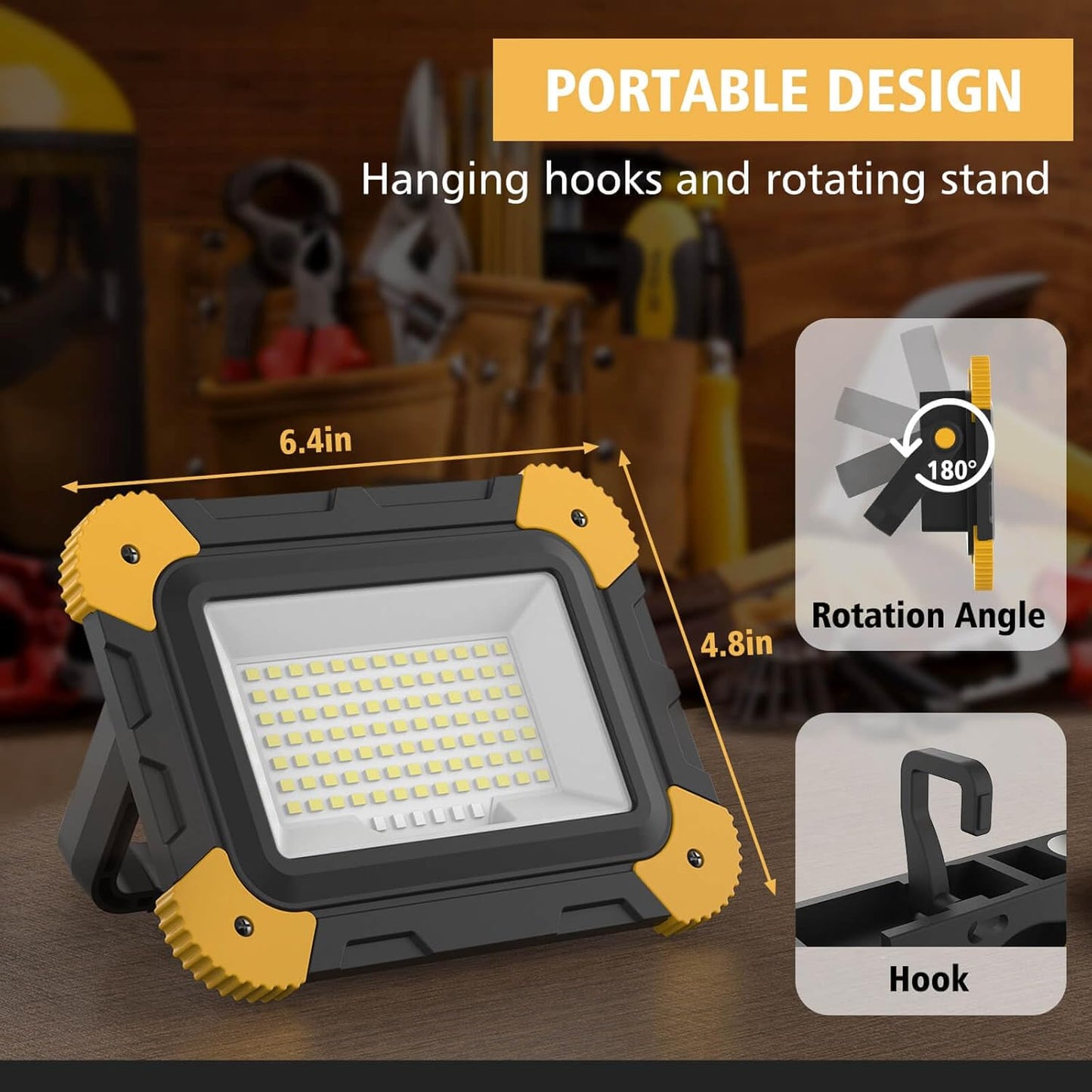 Rechargeable Magnetic Work Light, 40W Portable LED Flood Light Battery Powered, Waterproof Work Lights Cordless Job Site Lighting 180° Rotate for Outdoor Camping Garage Mechanics, Gifts for Men