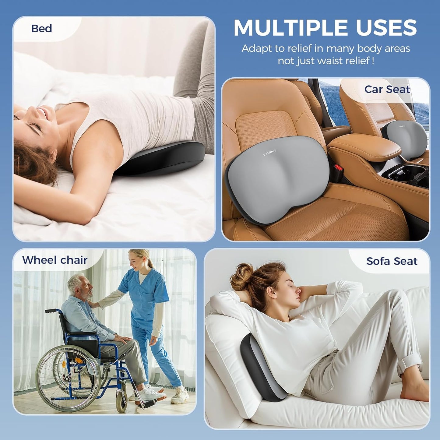 Lumbar Support Pillow for Office Chair, Memory Foam Lumbar Pillow for Lower Back Pain Relief (Grey