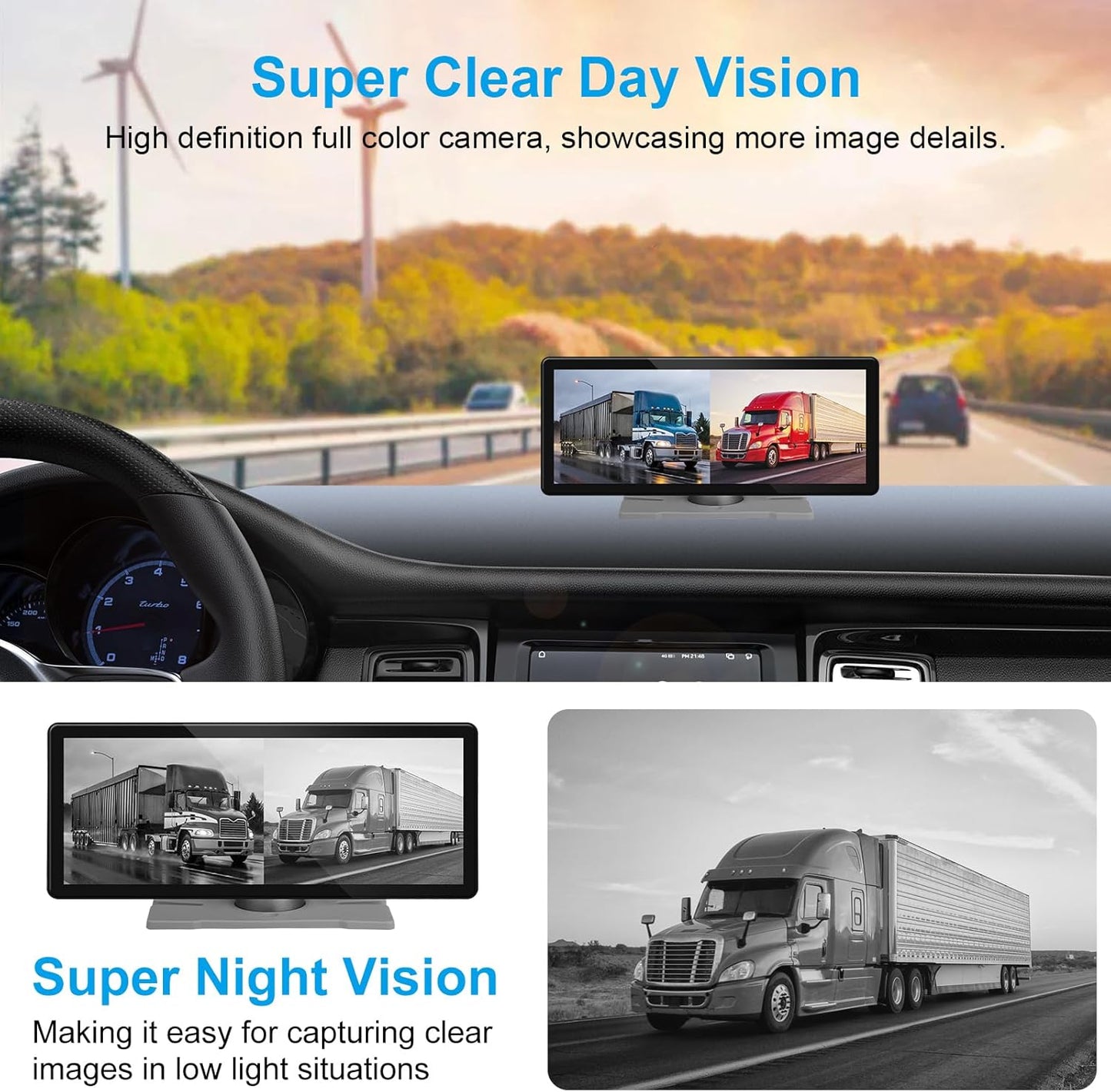 RV Wireless Backup Cameras with 10.26 inch Touch Monitor for Car Truck Trailer Bus Camper Motorhome, DVR Video Recording, Infrared Night Vision, Two Rear Side Wide View Back Up Camera Split Screen