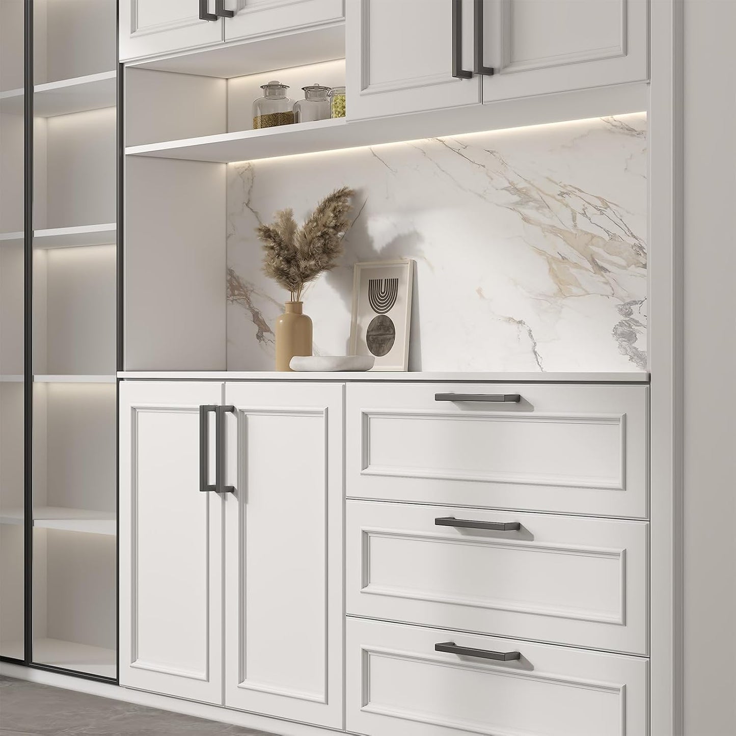 Goldenwarm 45 Pack Black Modern Cabinet Hardware - LSJ12BK115 Cabinet Pulls 4-1/2 inch Hole Centers