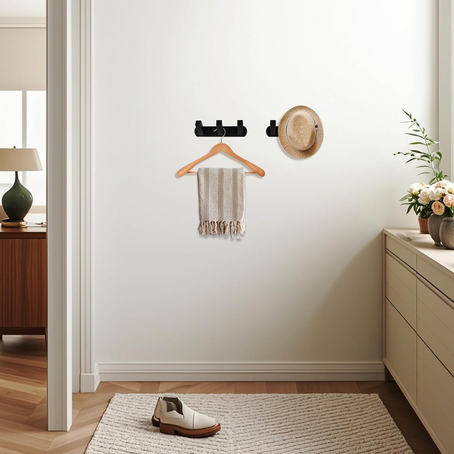 NINETREX Coat Rack Wall Mounted, Black Metal Coat Rack with 3 Coat Hooks Heavy Duty Coat Hanger Hooks Bag Hat Towel Rack for Entryway, Bathroom, Bedroom, Kitchen, and Hallway(Black,Square)