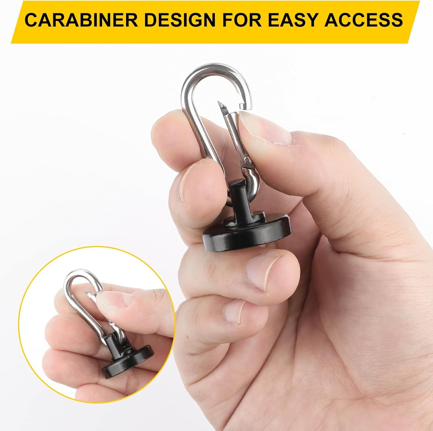 DIYMAG Black Magnetic Hooks, 110LBS Heavy Duty Neodymium Magnetics with Swivel Carabiner Hook,Great for Your Refrigerator and Other Magnetism Surfaces, Pack of 15