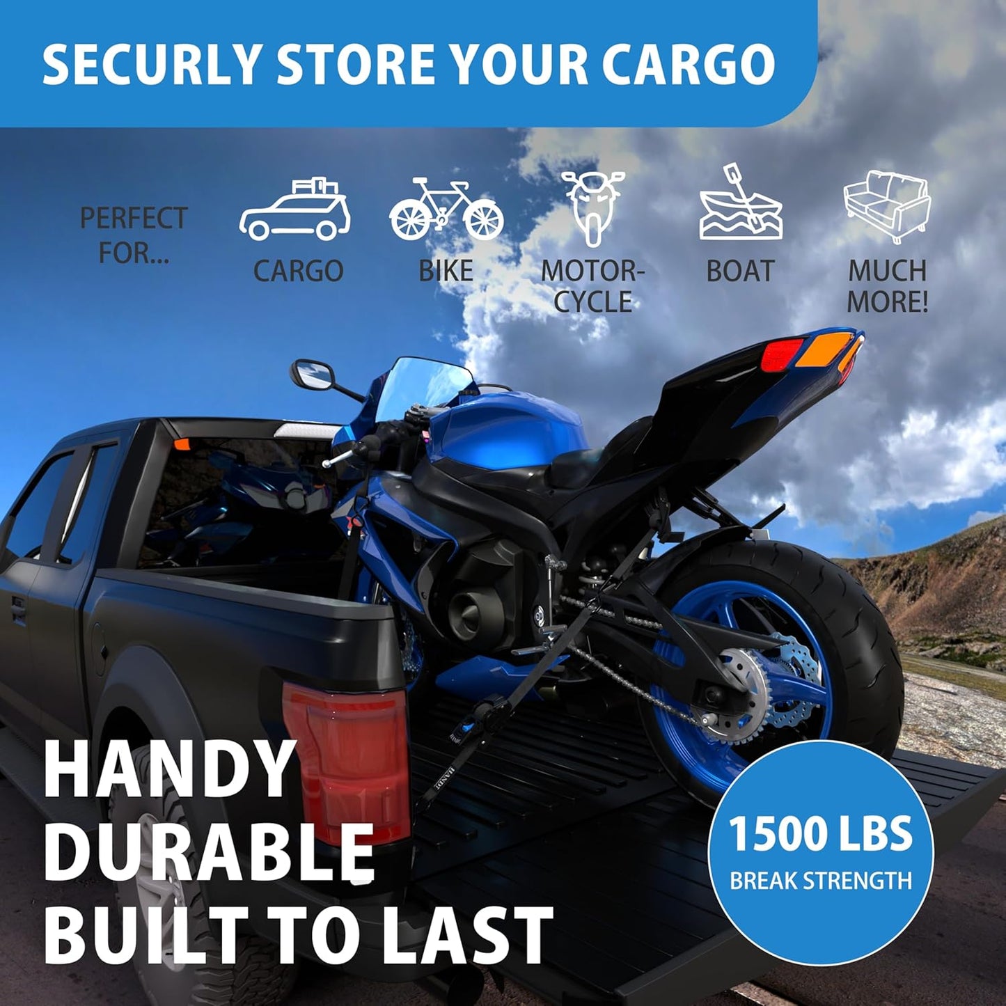 HandT USA Based Retractable Ratchet Straps (2PK) 1in x 6ft - 1,500lb Break Strength, Heavy Duty Automatic Ratchet Straps Self Retractable Tie Down, Push Button Retracting Truck Trailer Cargo | Black