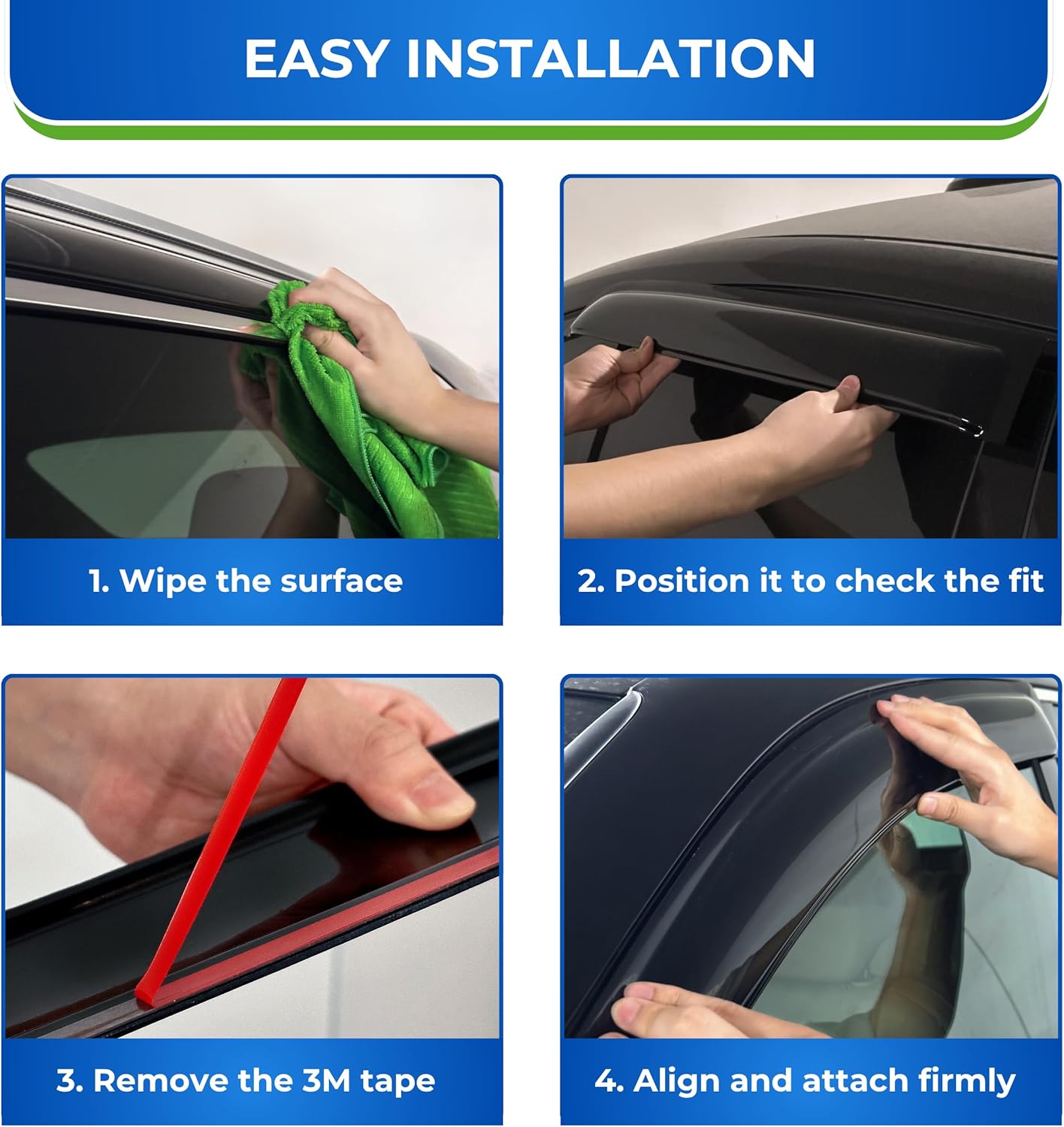 KPY Window Visor Compatible with Hyundai Elantra Sedan 2011-2016 (Excludes GT), 4PC Rain Guard Side Window Vent Deflectors Tape-On Mugen Style, 2011 2012 2013 2014 2015 2016