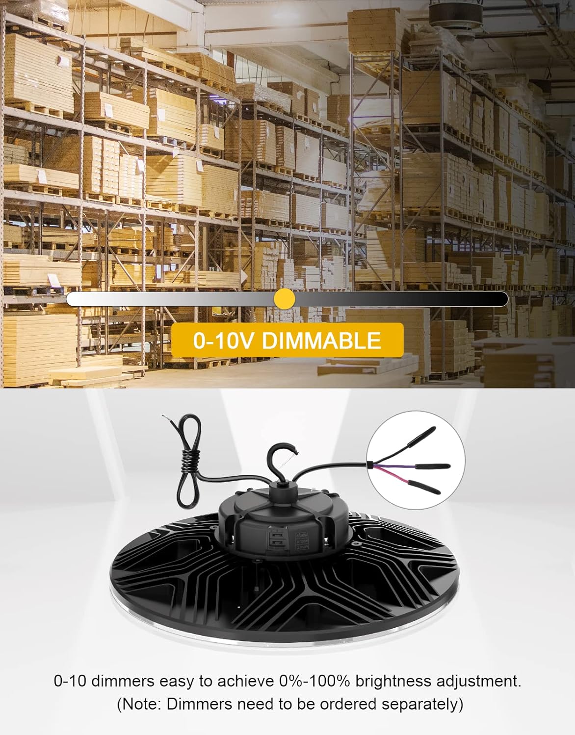 UFO LED High Bay Light, 240W/200W/150W Adjustable, UL & DLC Listed 5000K/4000K/3000K Adjustable, 33600LM 0-10V Dimmable IP65 Waterproof High Bay Lights AC100-277V for Warehouse Factory(9 Pack)