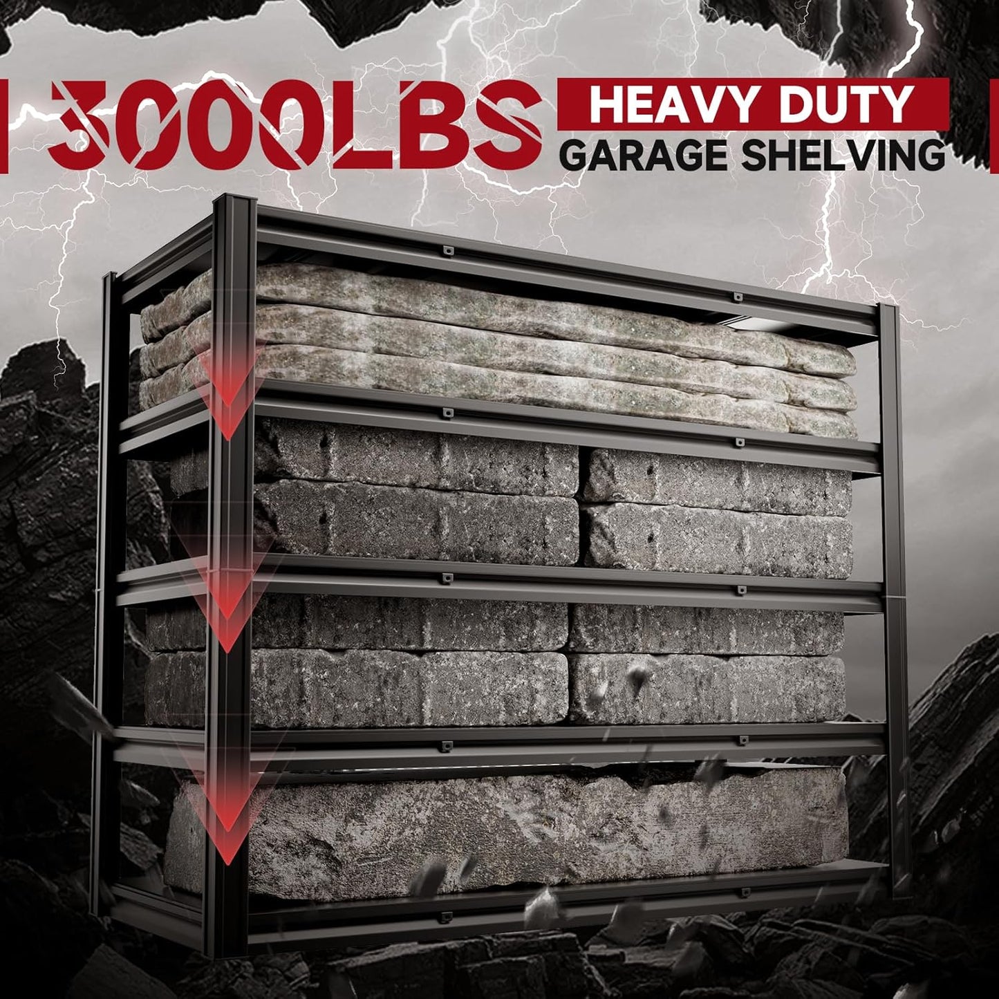 5-Tier 60" W x 24" D x 72" H Garage Shelving 3000LBS Storage Shelves Heavy Duty Metal Shelf Unit Adjustable Basement Industrial Storage Racks