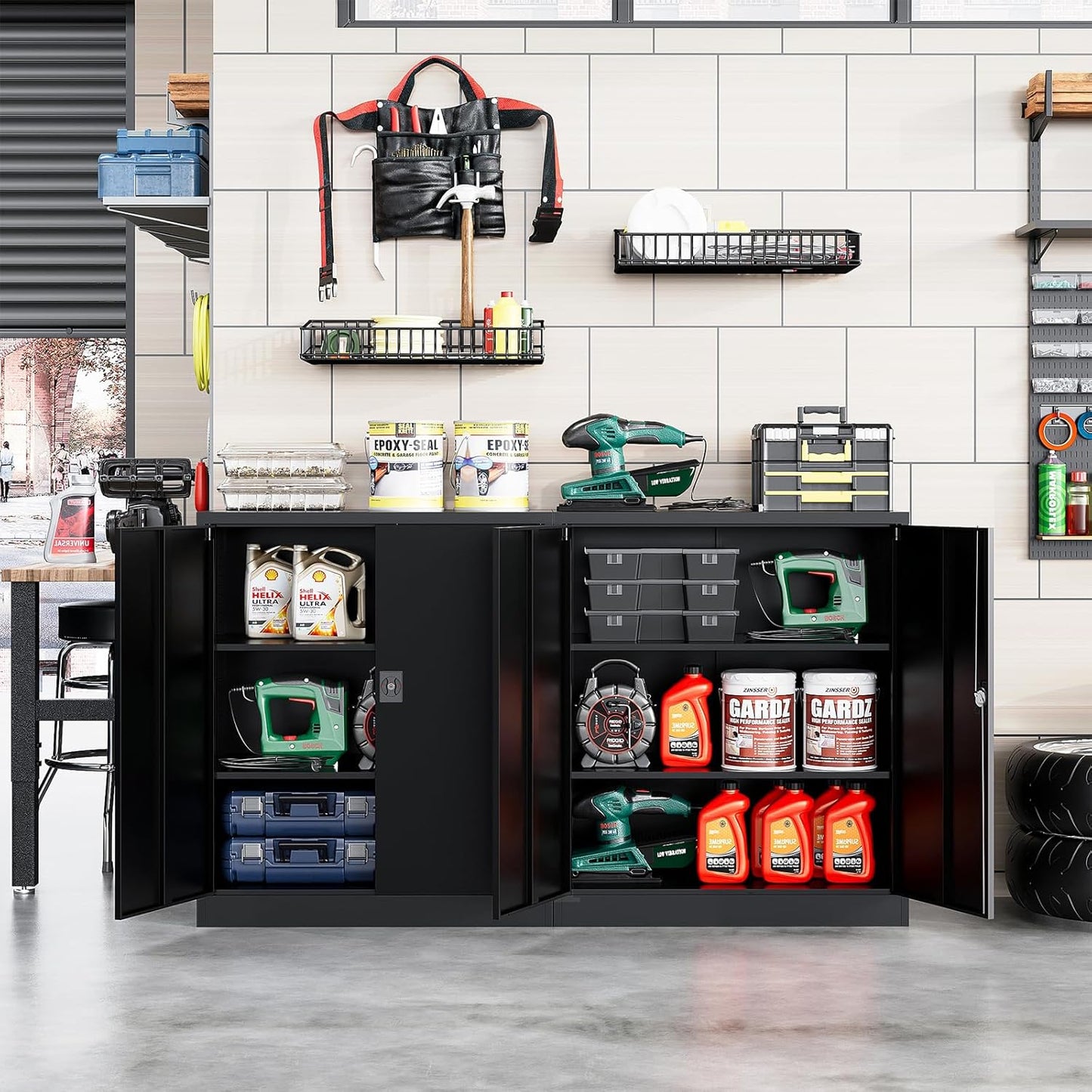 Metal Storage Cabinet, Lockable Storage Cabinet with 2 Doors and Shelves, Metal Cabinet with Lock, Small Lockable Metal Cabinet for Home Office(Black)