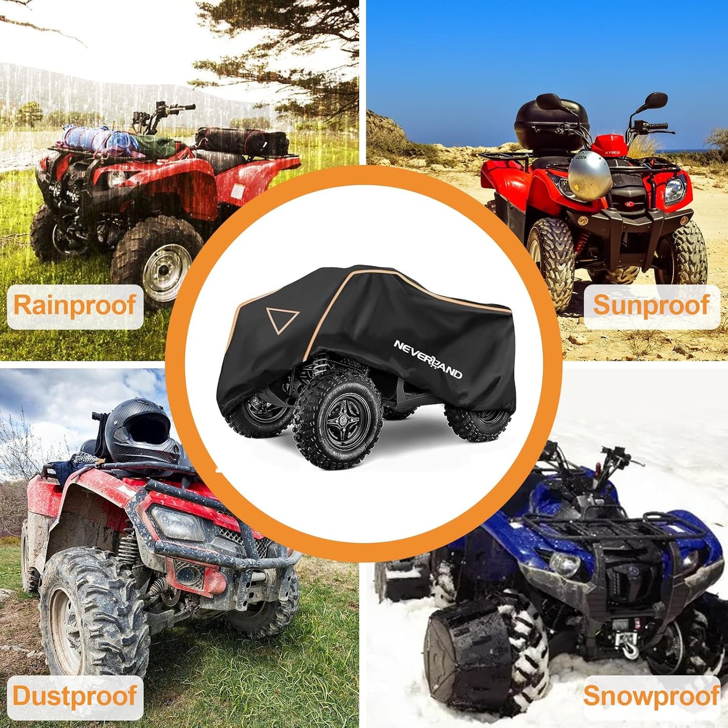 NEVERLAND ATV Cover Waterproof Outdoor - Heavy Duty ATV Covers Dustproof Anti-UV 4 Wheeler Cover All Weather Protection Four Wheeler Cover for Polaris Yamaha Suzuki Honda (Black Large)