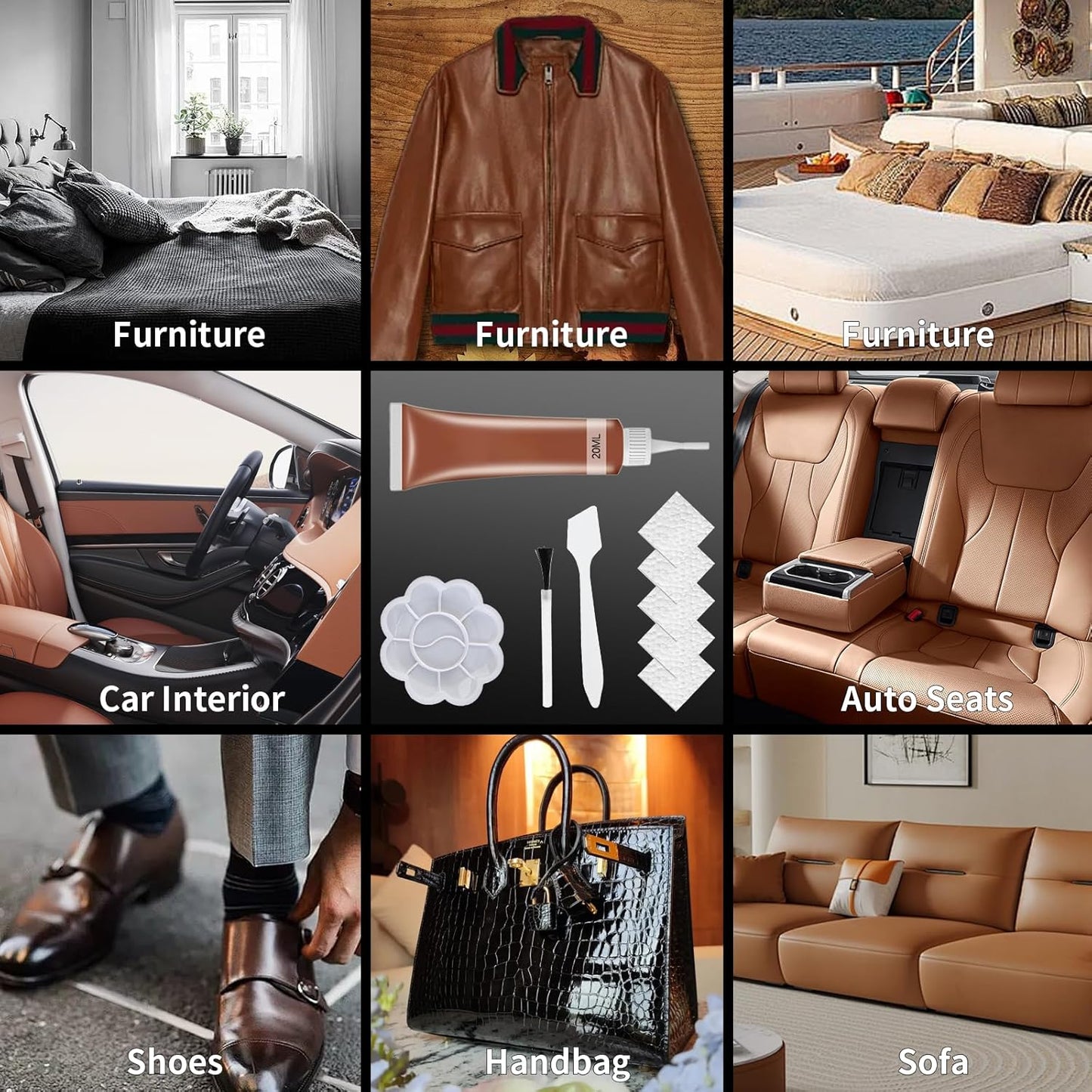 Advanced Leather Repair Gel, 2025 New Leather Repair Coloured Cream Gel, Upgrade Professional Leather Repair Kit for Car Seat Vinyl Repair Kit, Multifunctional Couch and Jacket Repair Kit (Grey)