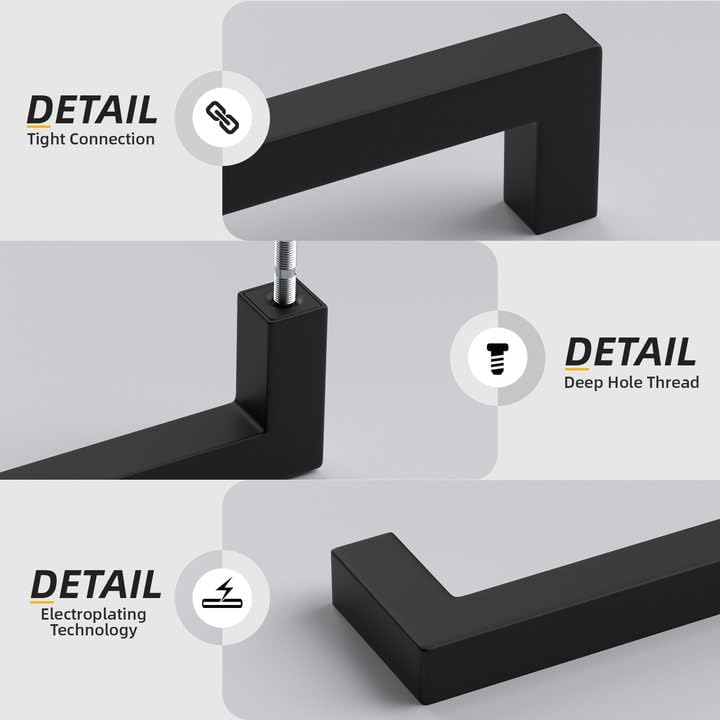 Goldenwarm 10 Pack Black Square Bar Cabinet Pull Drawer Handle Stainless Steel Modern Hardware for Kitchen Bathroom Cabinets Cupboard,Center to Center 3in (76mm) Modern Matte Black Drawer Pulls