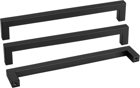 Goldenwarm 1 Pack Black Square Bar Cabinet Pull Drawer Handle Stainless Steel Modern Hardware for Kitchen and Bathroom Cabinets Cupboard,Center to Center 11-1/3in(288mm)