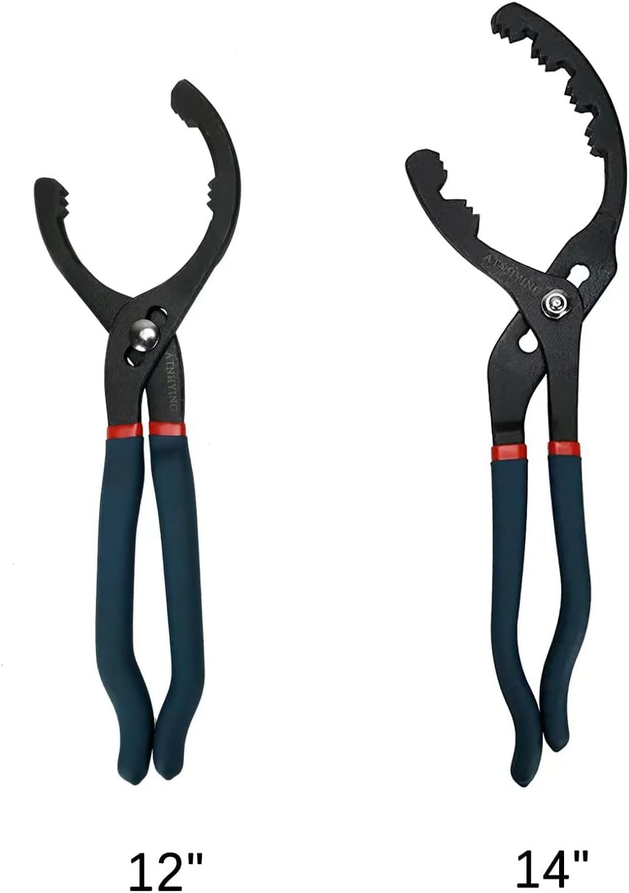 Oil Filter Wrench Set, 12" & 14" 2pcs Adjustable Oil Filter Pliers, Oil Filter Removal Tool, Universal, No Slipping for Engine Filters, Conduit, Fittings