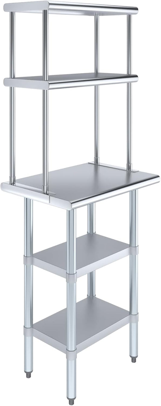 Amgood Stainless Steel Work Table with 2 Shelves | Metal Kitchen Prep Table & Shelving Combo (18" x 24" Table with 2 Shelves + 12" Overshelf)