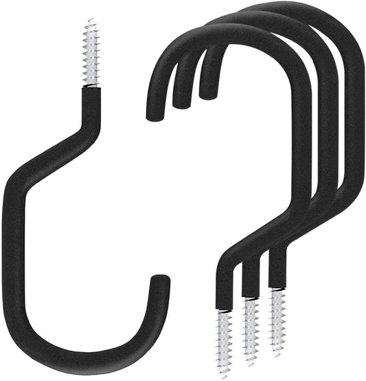 SMARTOLOGY Extra-Large Bike Hook, Bicycle Storage Hanger, Rubber Coated Heavy Duty Screw-in Ceiling Hooks for Tools, Garage Wall Organizer, 4 Pack, Fits All Bike Types, Vertical Bike Racks & Stands