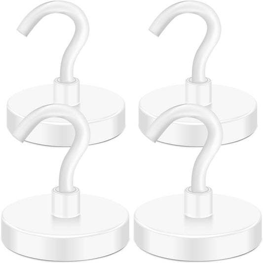MIKEDE Magnetic Hooks Heavy Duty, 150LB Super Strong Magnetic Hooks for Cruise, Neodymium Earth Magnets with Hook for Hanging, Magnetic Metal Hanger for Fridge, Toolbox, Storage, (White, 4 Pack)
