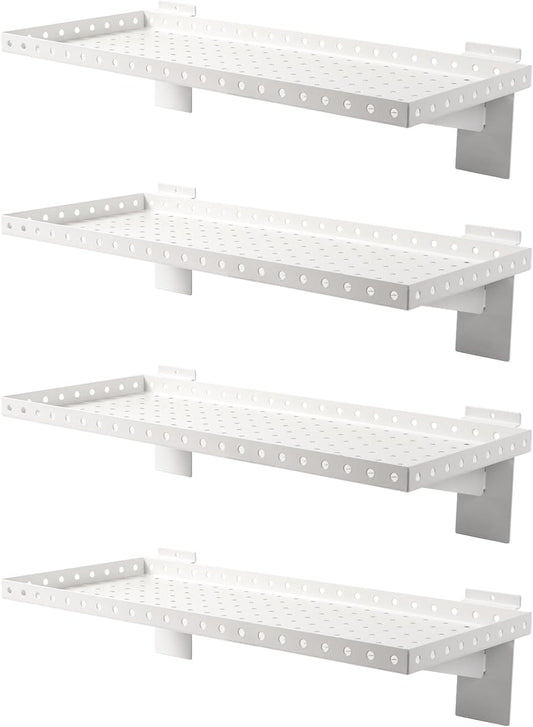 Slatwall Shelves 24x10 Inch, Slatwall Accessories for Retail, Garage, Home Storage, Heavy Duty Slat Wall Hanging Shelf (4, White)