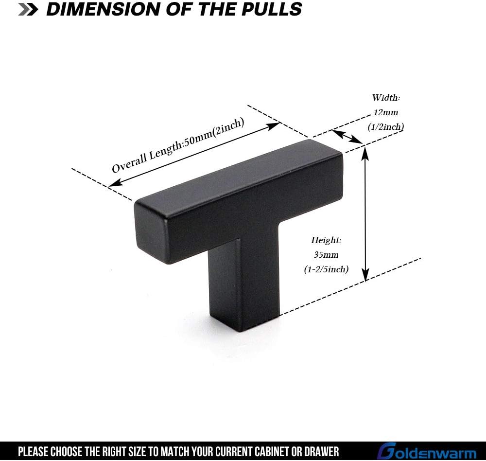 goldenwarm 15 Pack Black Cabinet Knobs Kitchen Cabinet Handles Stainless Steel Cabinet Hardware Black Knobs Handles Pulls for Bathroom Cabinets and Cupboard, 2in(50mm) Overall Length