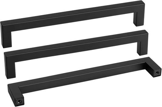 Goldenwarm 2 Pack Black Square Bar Cabinet Pull Drawer Handle Stainless Steel Modern Hardware for Kitchen and Bathroom Cabinets Cupboard,Center to Center 10in(256mm) Black Drawer Pulls