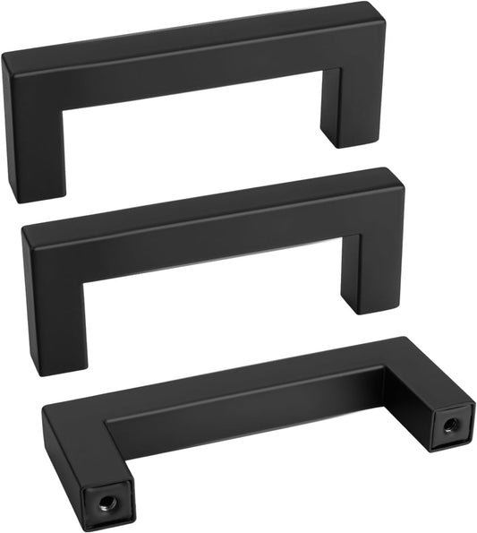 Goldenwarm 1 Pack Black Square Bar Cabinet Pull Drawer Handle Stainless Steel Modern Hardware for Kitchen and Bathroom Cabinets Cupboard, Center to Center 3in (76mm)