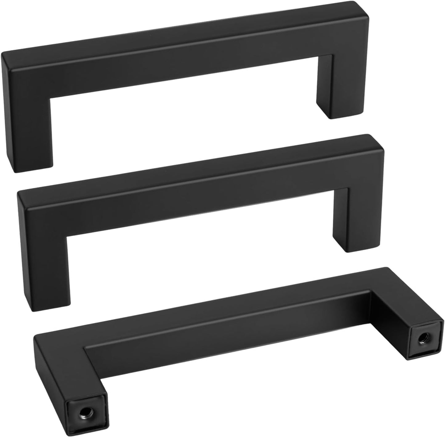 Goldenwarm 1 Pack Black Square Bar Cabinet Pull Drawer Handle Stainless Steel Modern Hardware for Kitchen and Bathroom Cabinets Cupboard,Center to Center 3-3/4in (96mm)