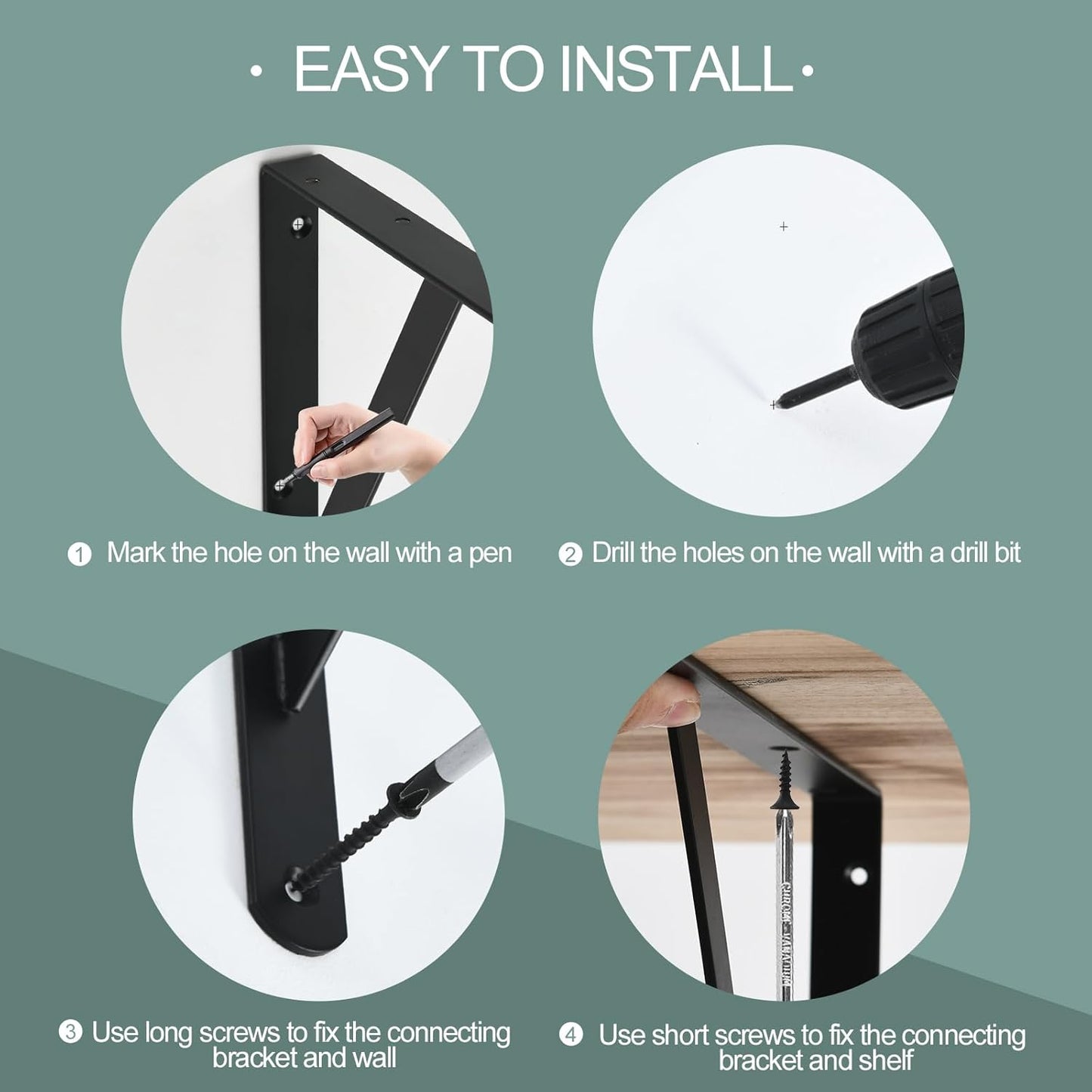 4 Pack L14 x H 10" Black Heavy Duty Shelf Brackets with Screws Metal Shelf Brackets Shelf Support Angle Brackets for Shelves L Brackets Heavy Duty Floating Shelf