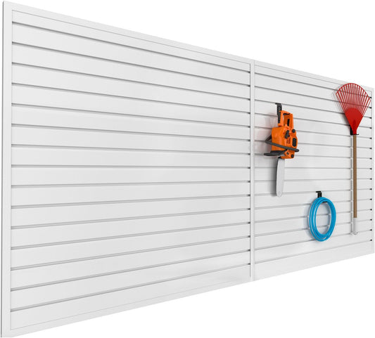 Slatwall Panel Garage Organizer PVC Slatwall Heavy Duty Wall Mounted Rack, Interlocking Slat Wall Panels for Tool Organization Peg Board(White 4 x 8 ft)