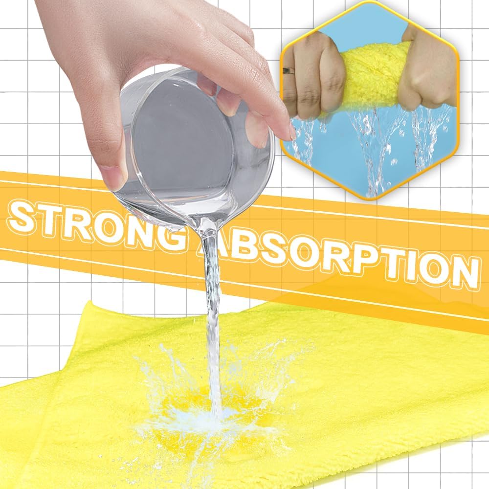 Microfiber Cleaning Cloths Car Interior & Exterior,Highly Absorbent Cloth,Car Wash Rags Lint Free and Reusable，Cleaning Rag for House,Kitchen,Bathroom,Office,16"x16"|Yellow 6-Pack