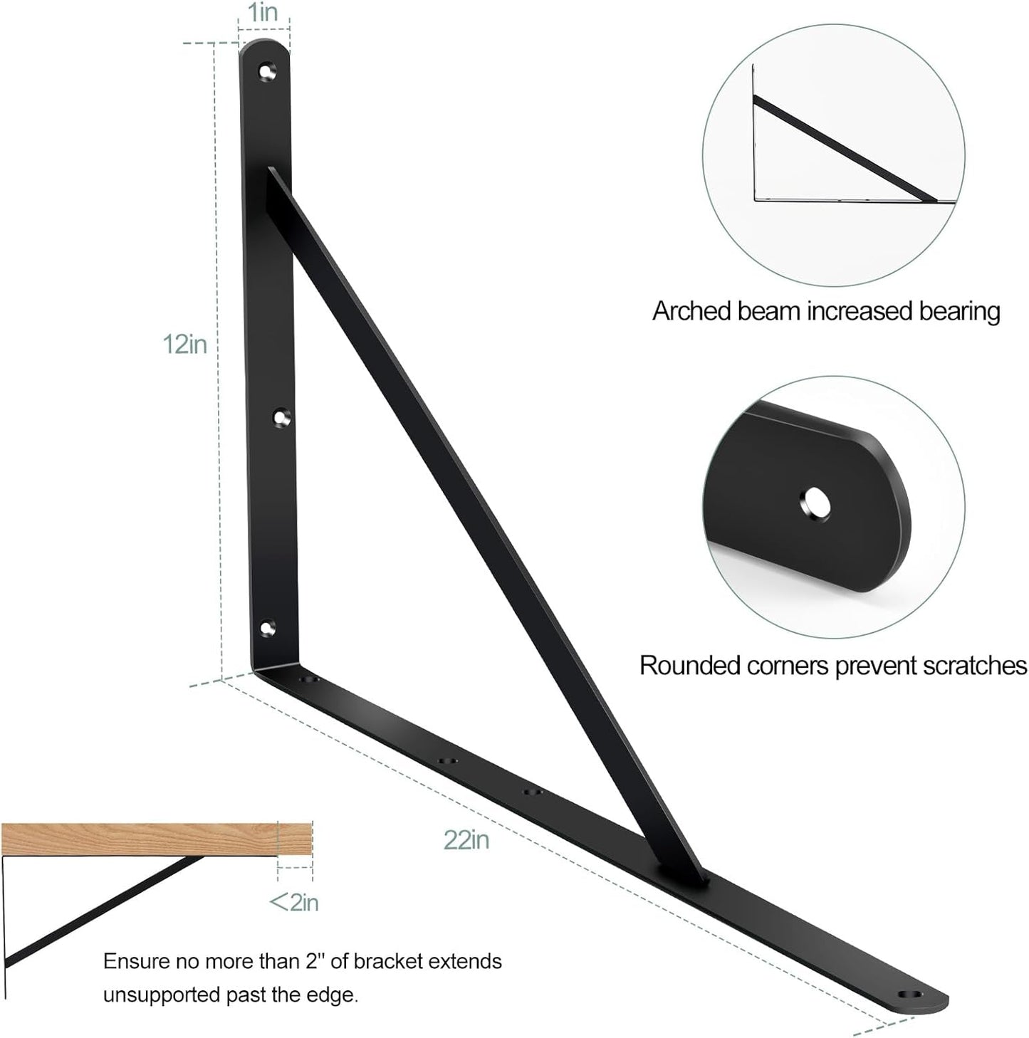 8 Pack L22 x H 12" Black Heavy Duty Shelf Brackets with Screws Metal Shelf Brackets Shelf Support Angle Brackets for Shelves L Brackets Heavy Duty Floating Shelf