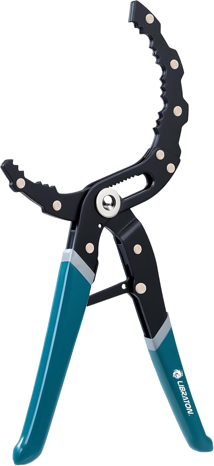 LIBRATON Oil Filter Wrench, 12" Oil Filter Pliers, Quick Adjustable Oil Filter Removal Tool with Spring Structure (2-3/8" to 4-3/4" Opening), One-Hand Use, for Cars, Motorcycles & Trucks