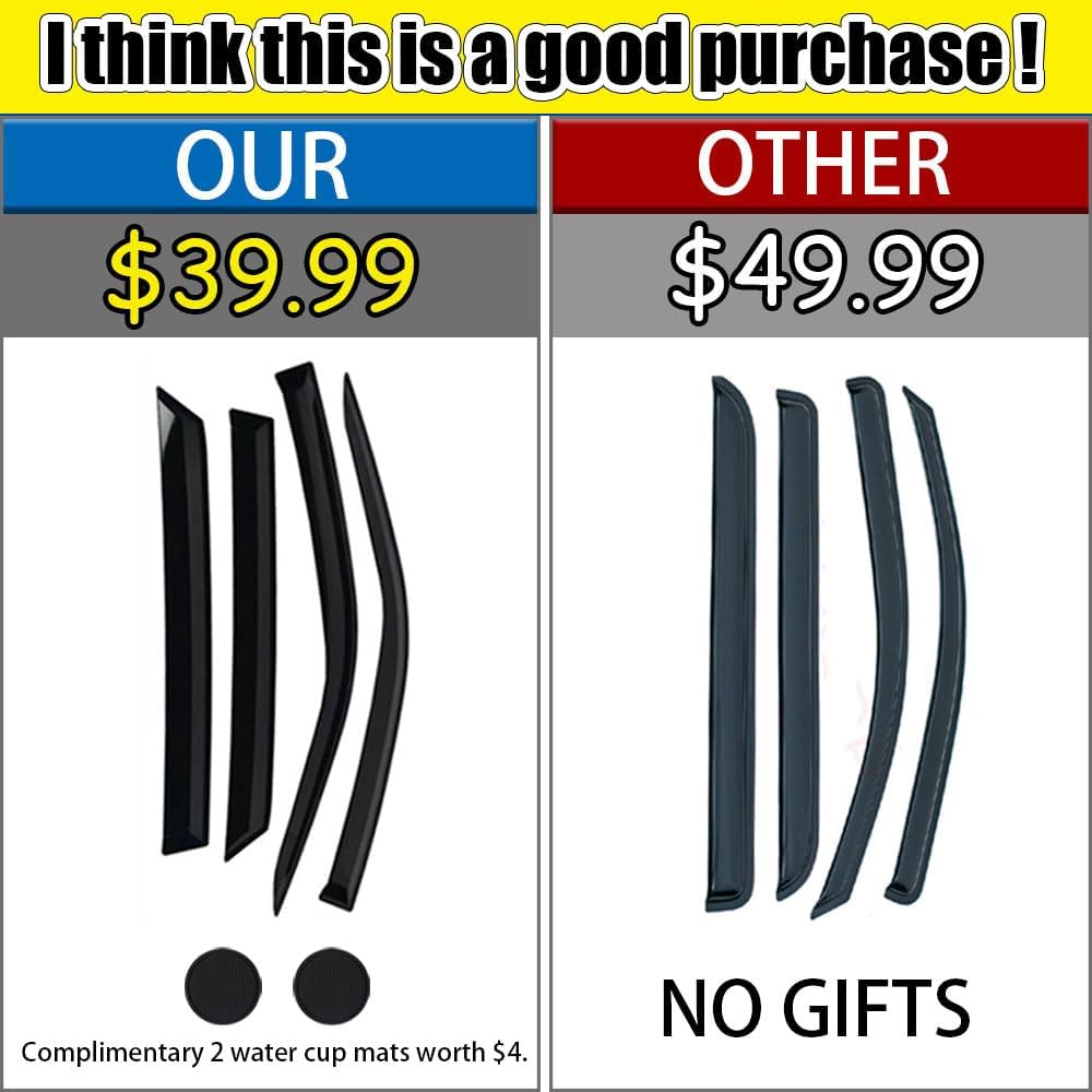 Rain Guards for Hyundai Palisade SE SEL XRT 2020-2024, Tape-on Side Window Deflectors for Hyundai Palisade, Window Visors for Hyundai Cars,for Hyundai Car Accessories 4 Rain Guards ＆ 2 Car Coasters