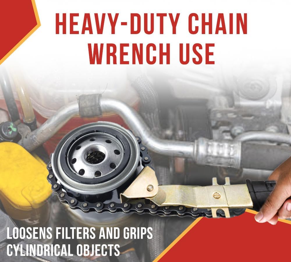 Mytee Products 15" Heavy-Duty Oil Filter Chain Wrench for 4" Diameter Filters – Rivet Locking Mechanism & Ideal for Chain Oil Filter Remover & General Maintenance Tasks