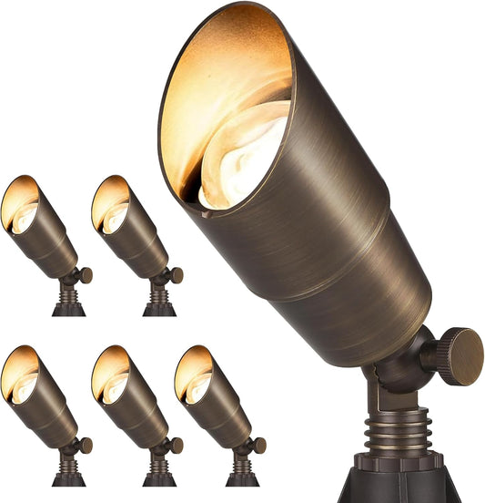 Gardencoin Solid Brass Outdoor Landscape Spotlights, 12V Heavy Duty Low Voltage LED Spot Light Waterproof for Garden and Yard Up Lighting, Bronze Accent Lighting Fixture Without Bulb, 6 Pack