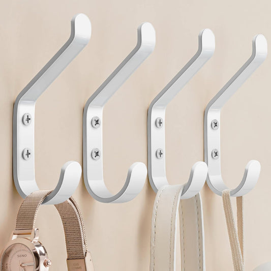 Coat Hook for Hanging, 20LB (Max), Stainless Wall Hooks for Towel, Hat, Backpack, Key, Clothes, Wall Mounted Coat Hanger for Closet, Metal, White, 4 Pack