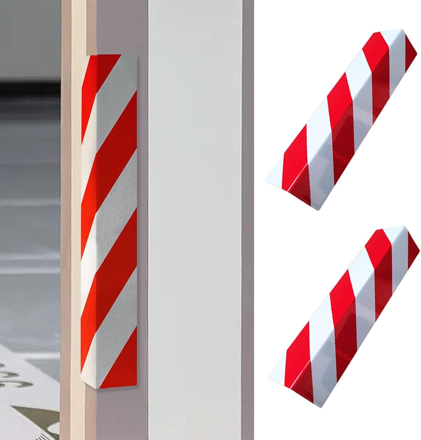 2 Packs 40 * 15 * 1.5cm Garage Wall Protector Foam Wall Corner Guard for Parking Garages Wall Edge Protector with Reflective Safety Stripe, Self-Adhesive (Red-White)