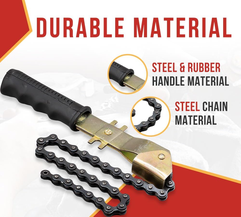 Mytee Products 15" Heavy-Duty Oil Filter Chain Wrench for 4" Diameter Filters – Rivet Locking Mechanism & Ideal for Chain Oil Filter Remover & General Maintenance Tasks