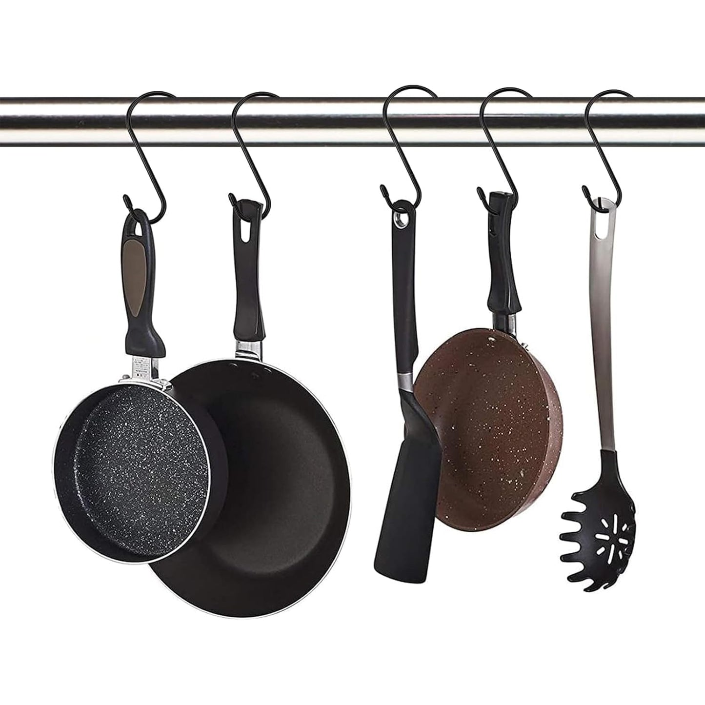 Nisoger 6 Pack 6 Inch S Hook, Large Vinyl Coated S Hooks with Rubber Stopper Non Slip Heavy Duty S Hook, Steel Metal Black Rubber Coated Closet S Hooks