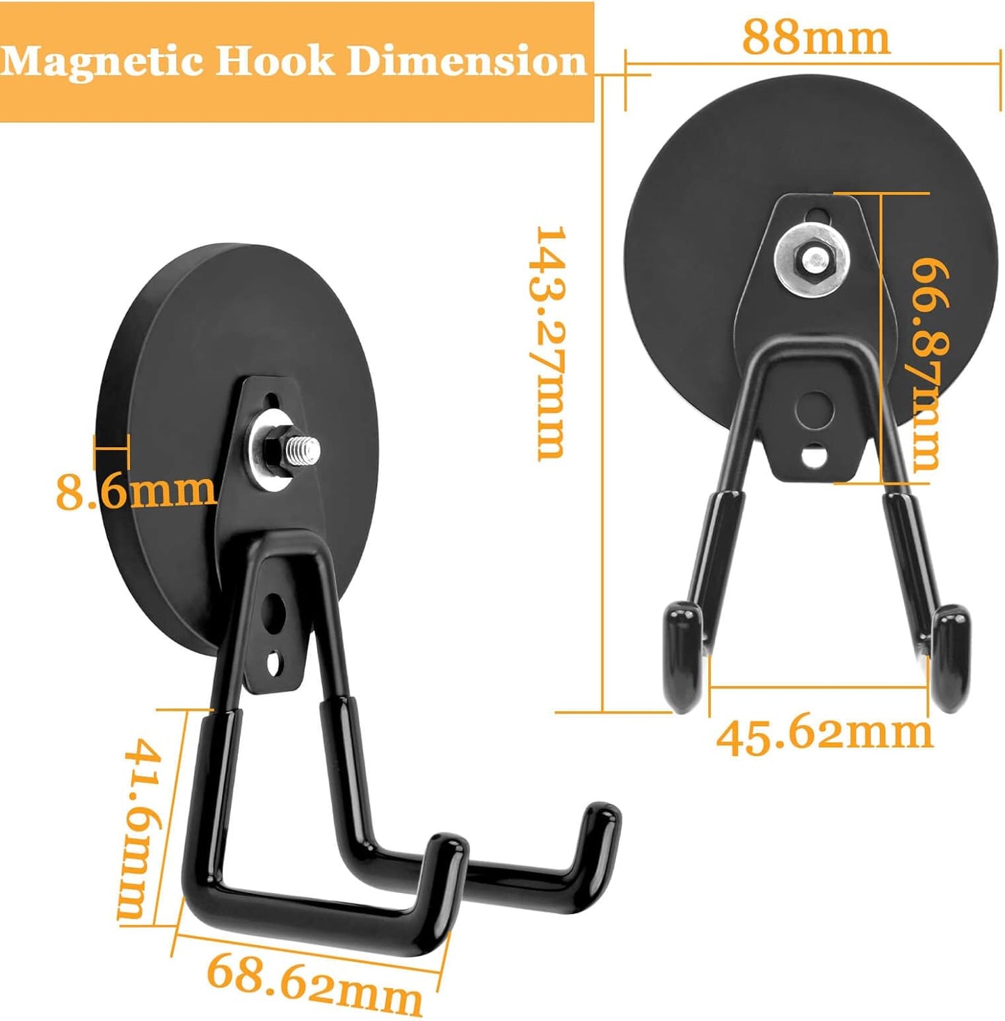 Magnetic Hooks Heavy Duty, 45 lbs Pulling 3.46" Strong Magnetic Hooks with Anti-Slip Coating, 2 Pcs Industrial Strength Utility Magnet Hooks, for Cordless Drills Hanging, Metal Cabinets, Tool Pegboard