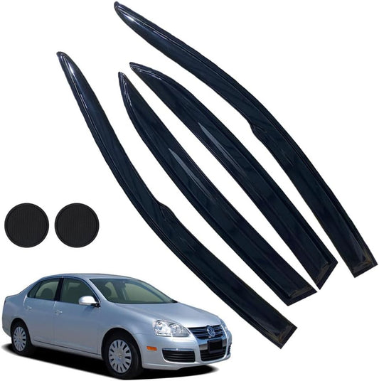 Rain Guards for Volkswagen VW Jetta 2006-2010, Tape-on Side Window Deflectors for Volkswagen Jetta, Window Visors for Volkswagen Cars, for Volkswagen Car Accessories 4 Rain Guards ＆ 2 Car Coasters