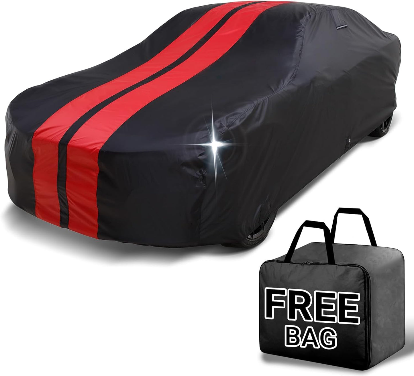 iCarCover Custom Car Cover for Chevy Monte Carlo (1978-1988) Waterproof All Weather Rain Snow UV Sun Protector Full Exterior Indoor Outdoor Car Cover (Stripe - Black/Red)