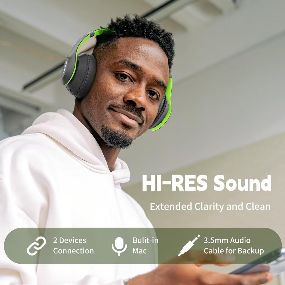 Wireless Bluetooth Headphones Over Ear, 65H Playtime HiFi Stereo Headset with Microphone and 6EQ Modes Foldable V5.3 Bluetooth Wireless Headphones for Travel Computer Laptop