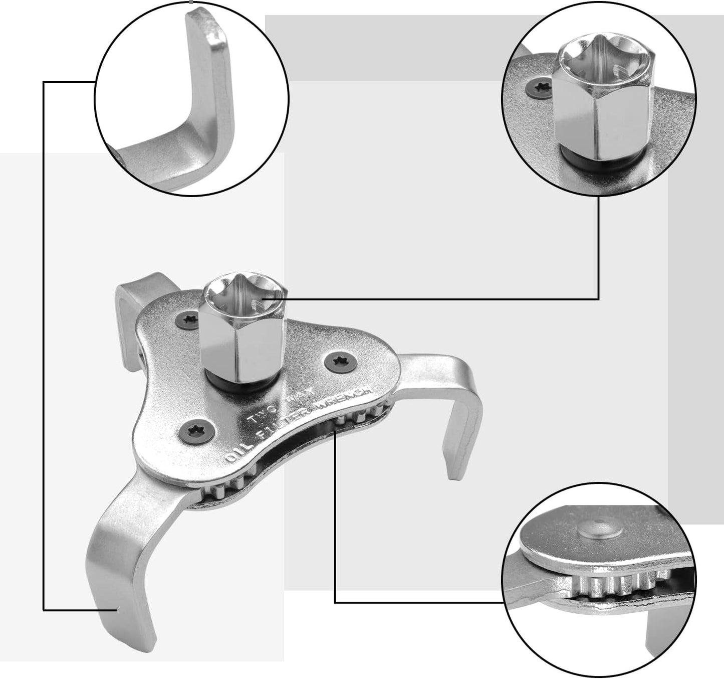 Universal Adjustable Oil Filter Wrench, Carbon Steel, 3-Jaw Design, 2.5-4.5 Inch Range, Suitable for Cars, Trucks, Motorcycles, Lawn Mowers