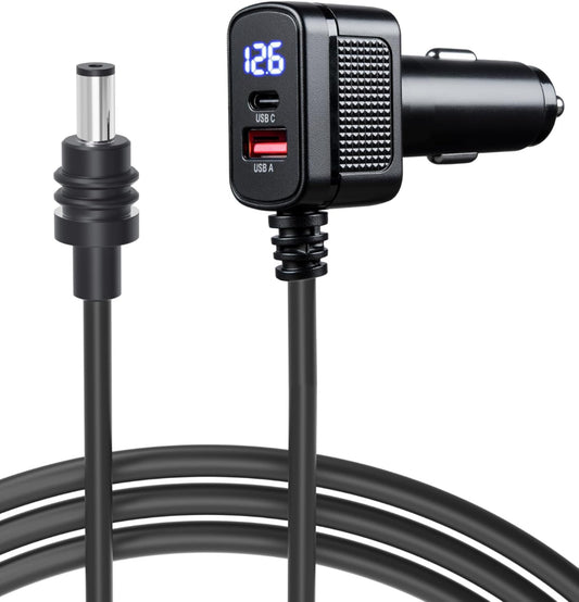 Car Charger Cable for Starlink Mini 10FT with Display - 12-24V Cigarette Lighter to DC Power Cable, 60W DC + 33W Dual USB-C/USB-A Adapter for Trucks, RVs & Boats, 18AWG Cord with Voltage Monitoring