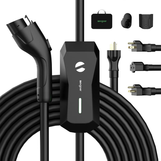 Level 1 EV Charger, 16A 110V 240V Portable EV Charger with 25FT Cable, Home Electric Vehicle Charging Station with NEMA 6-20 Plug NEMA 5-15 Adapter EVSE for All J1772 EVs