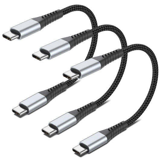 6 inch Braided USB C to C Charger Cable - 3-Pack, 0.5ft, PD Fast Charging, 60W for Samsung Galaxy S23/S23 Ultra, Moto G8, Google Pixel, iPhone 15/16 Pro Max