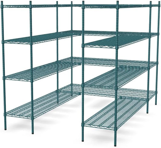 NSF 5' x 7' Walk-in 4-Tier Shelving Unit Kit with S-Hooks, Commercial Storage Rack Unit, Organizer Shelves System Kit, Heavy Duty Racking for Storage, Shelving Kits (Green Epoxy)