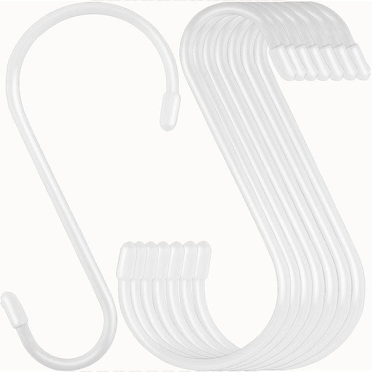 24 Pack 6 Inch White S Hook, Large Vinyl Coated S Hooks with Rubber Stopper Non Slip Heavy Duty S Hook, Steel Metal Rubber Coated Closet S Hooks for Hanging Jeans Plants Jewelry Pot Pan Cups Towels