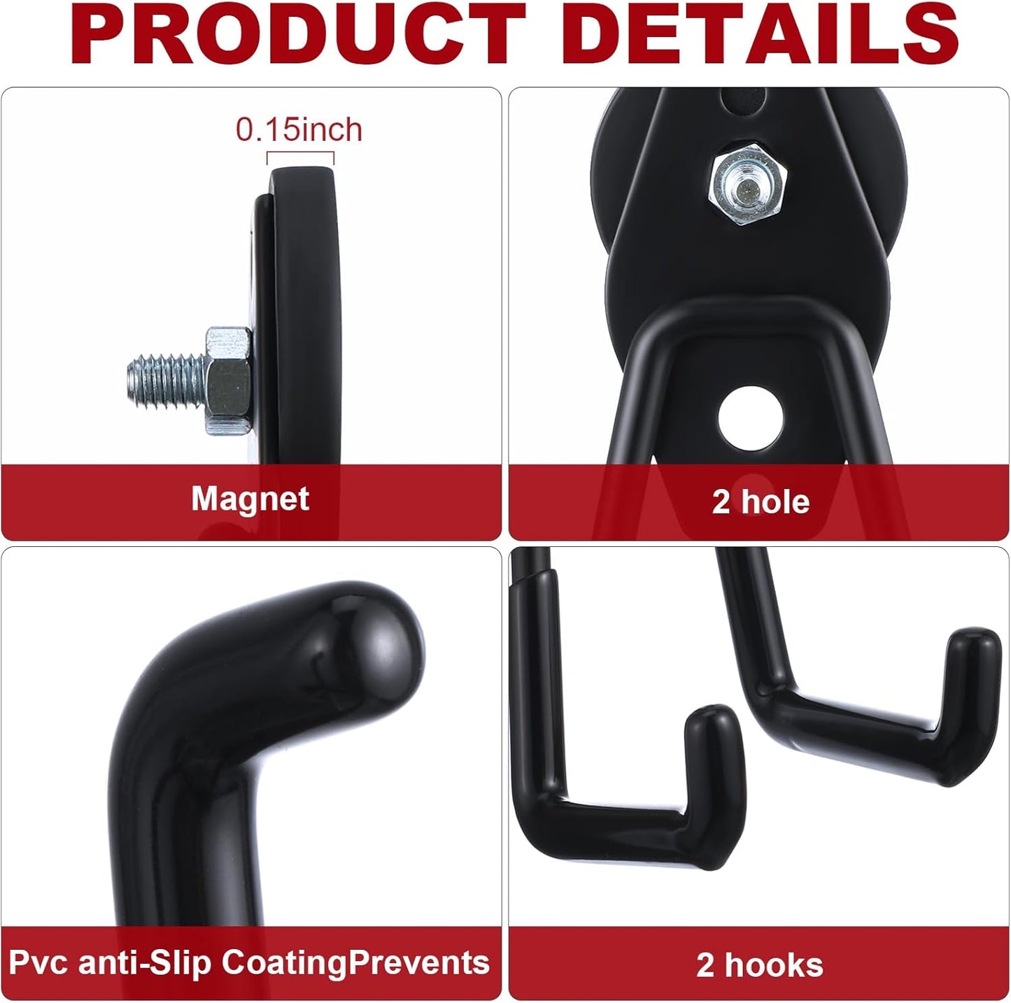 Landhoow Large Magnetic Hooks Heavy Duty Garage Magnet Hooks Strong Storage Utility Magnetic Hangers with Anti Slip Rubber Coating for Indoor and Outdoor Hanging(Black,10 Pcs)