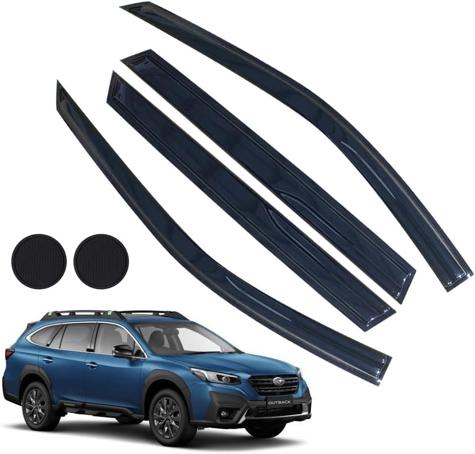 Rain Guards for Subaru Outback 2010-2014, Tape-on Side Window Deflectors, Window Visors for Subaru Cars - 4 Rain Guards & 2 Car Coasters