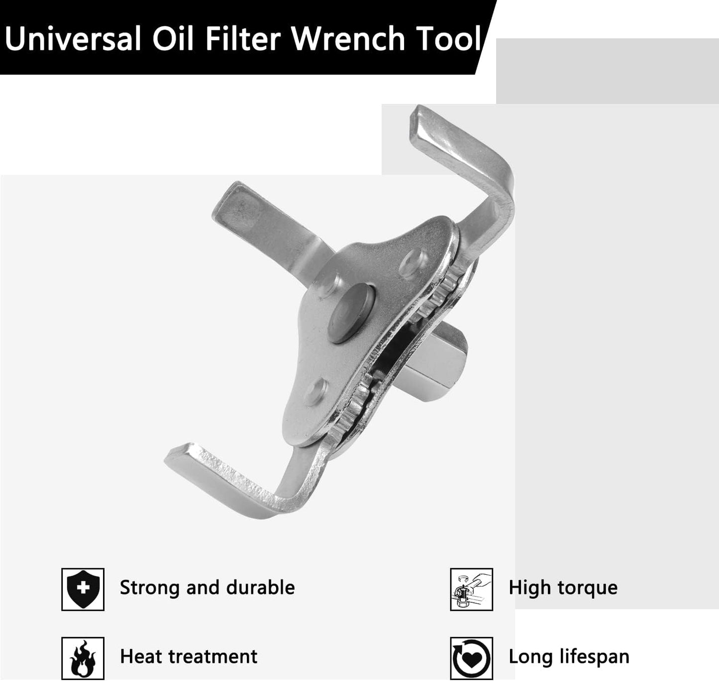 Universal Adjustable Oil Filter Wrench, Carbon Steel, 3-Jaw Design, 2.5-4.5 Inch Range, Suitable for Cars, Trucks, Motorcycles, Lawn Mowers